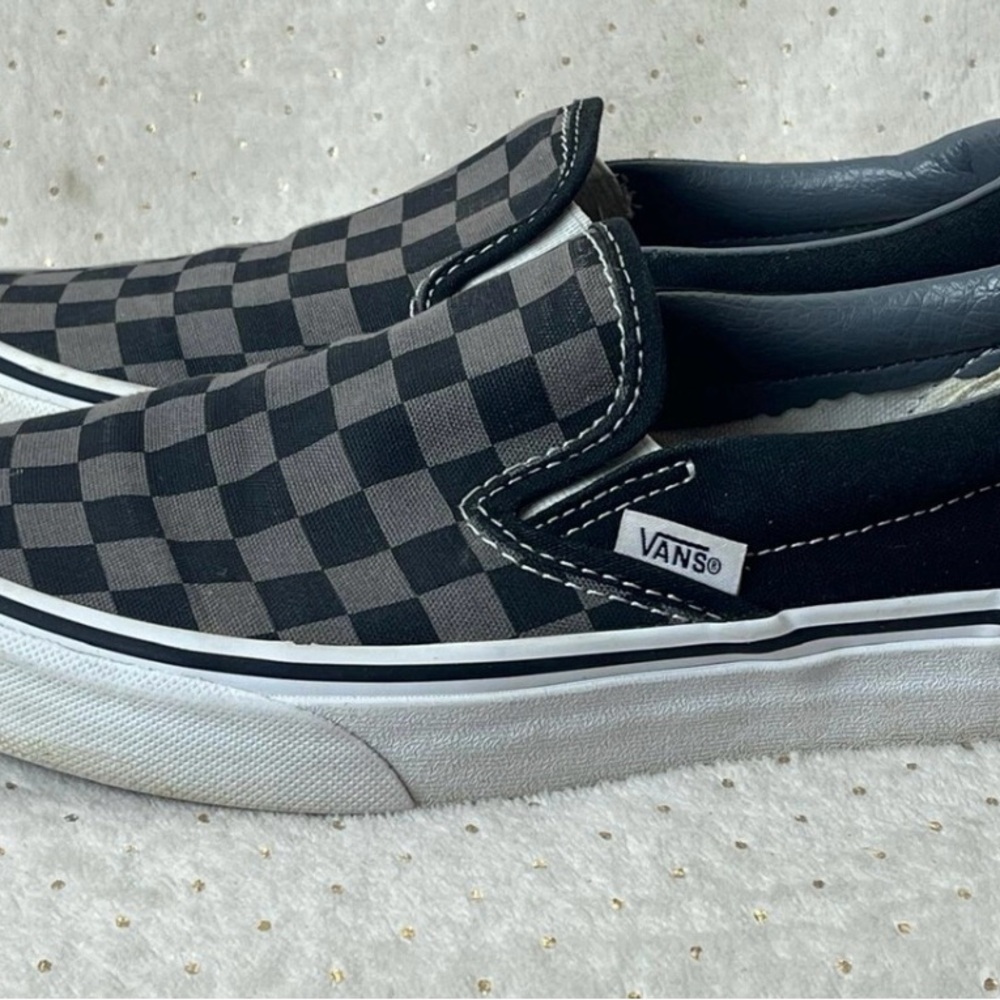 Vans Black and Gray Checkered Slip-Ons